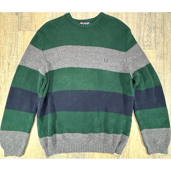 Chaps Ralph Lauren Other - Vintage Chaps Ralph Lauren Rugby Sweater Green Gray Striped Men’s Large Crest